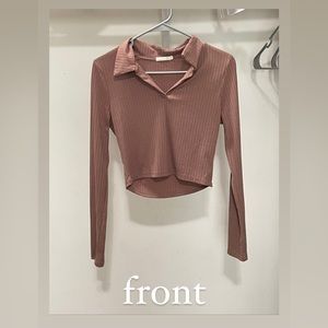 brown long-sleeve cropped top. would go really well with jeans.
